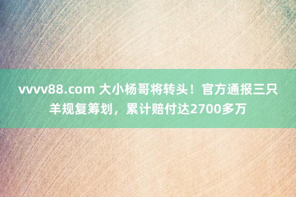 vvvv88.com 大小杨哥将转头！官方通报三只羊规复筹划，累计赔付达2700多万