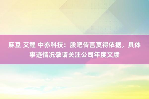 麻豆 艾鲤 中亦科技：股吧传言莫得依据，具体事迹情况敬请关注公司年度文牍