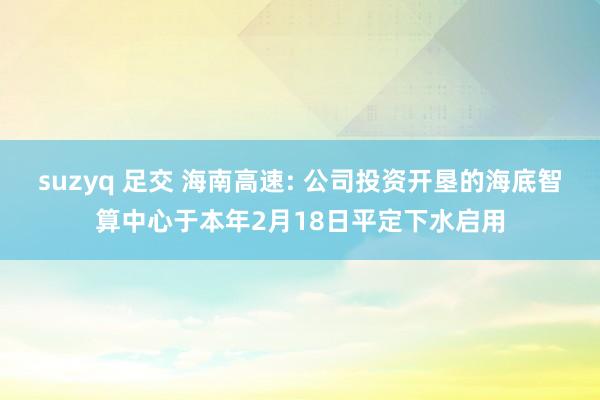 suzyq 足交 海南高速: 公司投资开垦的海底智算中心于本年2月18日平定下水启用