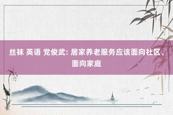 丝袜 英语 党俊武: 居家养老服务应该面向社区、面向家庭